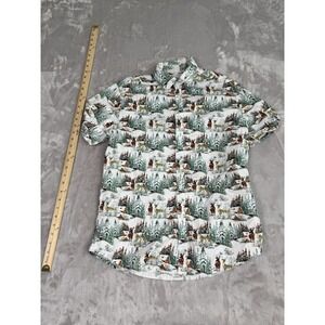 DENIM & FLOWER Ricky Short Sleeve Button Up Shirt Men's M Winter Deer Cabin